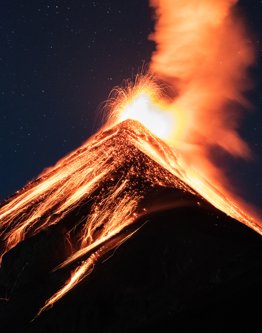 A Volcano Erupting at Night